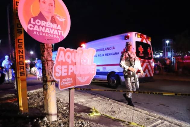 (240523) -- NUEVO LEON, May 23, 2024 -- A security staff member stands guard at the scene of a campaign stage collapse in the state of Nuevo Leon, Mexico, on May 22, 2024. At least nine people died after a structure collapsed during a political event on Wednesday evening where Mexico s presidential candidate, Jorge Alvarez Maynez, was present in the northern state of Nuevo Leon, local media reported. MEXICO-NUEVO LEON-PRESIDENTIAL CANDIDATE-CAMPAIGN STAGE-COLLAPSE LixMengxintonglian 