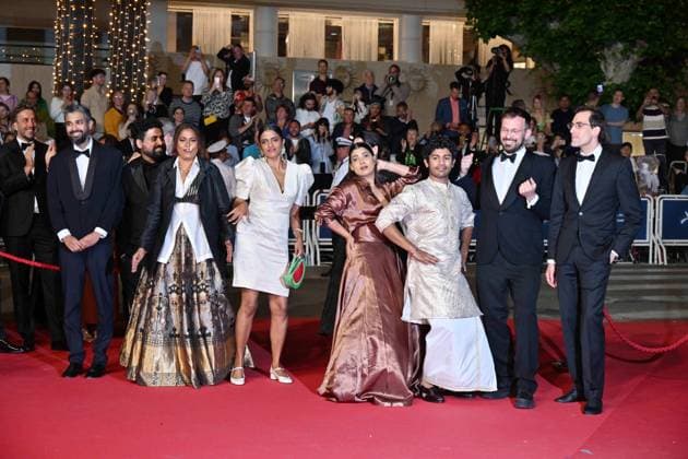 Cannes, 77th Cannes Film Festival 2024, red carpet film All We Imagine As Light Pictured: Kani Kusruti, Divya Prabha, Payal Kapadia, Chhaya Kadam, Hridhu Haroon  Copyright: xManuelexMangiarottix xipa-agencyx xPoolxPhotoxEventsx03x IPA_Agency_IPA46457239