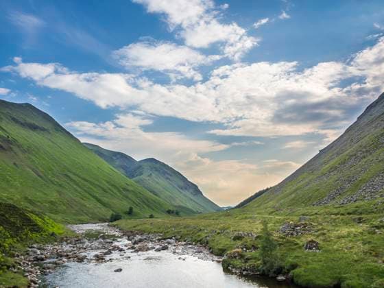 UK, Scotland, Clouds over river Tilt in Cairngorm Mountains, HUSF00358