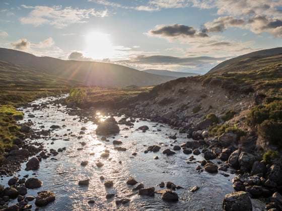 UK, Scotland, Callater river in Cairngorm Mountains at sunset, HUSF00372