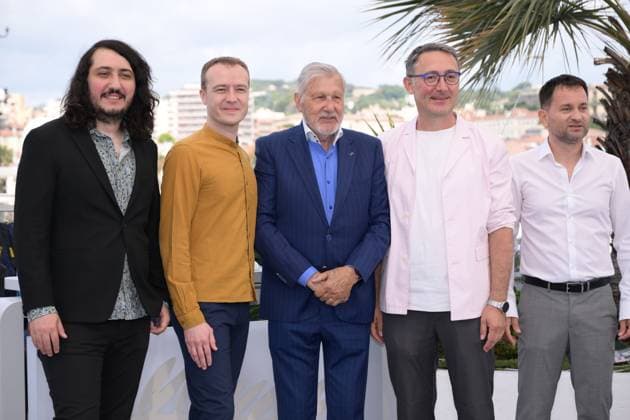 CANNES, FRANCE MAY 24 G D Tudor D POPESCU, co-director, Cristian PASCARIU, co-director, Ilie NASTASE, former tennis player, protagonist, Tudor GIURGIU, co-director, Cosmin HODOR, producer, during the photocall of the film Nasty More than just tennis in Seapnce Spà ciale at the 77th Cannes Film Festival at the Palais des Festivals on May 24, 2024 in Cannes, France CINEMA 77eme Festival de Cannes Photocall 24 05 2024 ValentinaClaret Panoramic