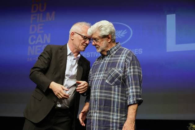 Cannes - Rendez-Vous With George Lucas Cannes Film Festival director Thierry Fremaux welcomes George Lucas on stage at rendez-vous with George Lucas at the 77th annual Cannes Film Festival at Palais des Festivals on May 24, 2024 in Cannes, France. Photo by JP PARIENTE Pool ABACAPRESS.COM Cannes France  Copyright: xABACAx