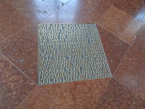Commemorative stone, signing, Austrian, state treaty, 1955, Belvedere Palace, exhibition, works of art, pictures, Vienna, 2024, Manfred Siebinger
