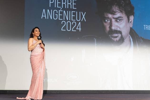 Cannes - Pierre Angenieux Prize Award Ceremony 2024 Pierre Angenieux Prize award ceremony with Preity Zinta on stage during the 77th annual Cannes Film Festival at the Palais des Festivals, Saturday, May 24, 2024 in Cannes, France. Photo by Cyril Chateau ABACAPRESS.COM Cannes France  Copyright: xChateauxCyril ABACAx