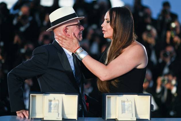 Cannes Winners Photocall Jacques Audiard poses with the Jury Prize Award for Emilia Perez and Karla Sofia Gascon poses with the Best Actress Award for Emilia Perez during the Winners Photocall as part of the 77th Cannes International Film Festival in Cannes, France on May 25, 2024. Photo by Aurore Marechal ABACAPRESS.COM Cannes France  Copyright: xMarechalxAurore ABACAx