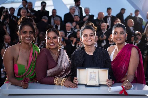 Cannes Winners Photocall Kani Kusruti, Chhaya Kadam, Payal Kapadia and Divya Prabha pose with the Grand Prix Award for All We Imagine As Light during the Winners Photocall as part of the 77th Cannes International Film Festival in Cannes, France on May 25, 2024. Photo by Aurore Marechal ABACAPRESS.COM Cannes France  Copyright: xMarechalxAurore ABACAx