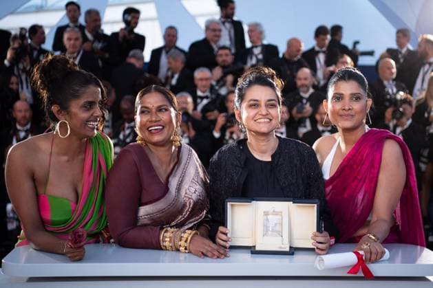 Cannes Winners Photocall Kani Kusruti, Chhaya Kadam, Payal Kapadia and Divya Prabha pose with the Grand Prix Award for All We Imagine As Light during the Winners Photocall as part of the 77th Cannes International Film Festival in Cannes, France on May 25, 2024. Photo by Aurore Marechal ABACAPRESS.COM Cannes France  Copyright: xMarechalxAurore ABACAx