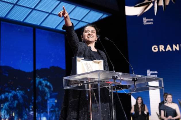 Annual Cannes Film Festival - Closing Ceremony - Cannes DN Payal Kapadia accepts the Grand Prix Award onstage for All We Imagine As Light during the Closing Ceremony at the 77th annual Cannes Film Festival at Palais des Festivals on May 25, 2024 in Cannes, France. Photo by David NIVIERE ABACAPRESS.COM CANNES France  Copyright: xNivierexDavid ABACAPRESS.COMx