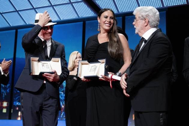 Annual Cannes Film Festival - Closing Ceremony - Cannes DN Jacques Audiard, Karla Sofia Gascon and George Lucas onstage during the Closing Ceremony at the 77th annual Cannes Film Festival at Palais des Festivals on May 25, 2024 in Cannes, France. Photo by David NIVIERE ABACAPRESS.COM CANNES France  Copyright: xNivierexDavid ABACAPRESS.COMx