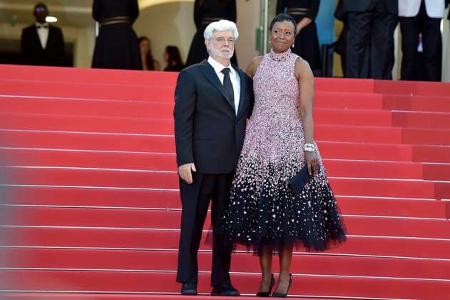 Mellody Hobson and George Lucas attend the Red Carpet of the closing ceremony at the 77th annual Cannes Film Festival at Palais des Festivals on Saturday, May 25, 2024 in Cannes, France.  CAN20240525208 RoccoxSpaziani