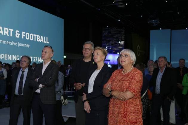 27 05 2024 Dortmund, opening of special exhibition In Motion Art Football The immersive show will be open to the public from 28 May in the arena of the DFB Football Museum It will run until January 2025 Minister of State for Culture Claudia Roth right , Minister for Culture and Science of the State