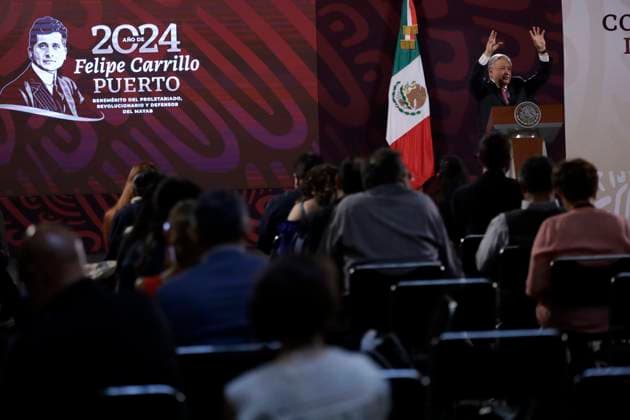 Mexico s President. Andres Manuel Lopez Obrador, speaking about the election day, invited citizens to cast their vote, during a briefing conference at National Palace. Mexico City Mexico - ZUMAe321 20240527_zia_e321_009 Copyright: xLuisxBarronx