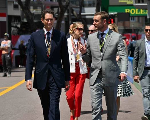 Monk, Monk: Monaco, Pierre Casiraghi with Beatrice Borromeo and John Elkann with Lavinia Borromeo at the Monte Carlo F1 Grand Prix In the photo: John Elkann, Pierre Casiraghi Monk Monk  - ZUMAp169 20240526_zea_p169_244 Copyright: xManuelexMangiarottix