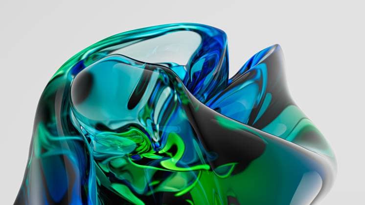 Creative Highlights Symbolbilder An intricate 3D glass sculpture with vibrant blue and green reflections twisting against a white background Model Released RobertKohlhuber_ID21645_635162_004 Copyright: xRobertxKohlhuberx RECORD DATE NOT STATED