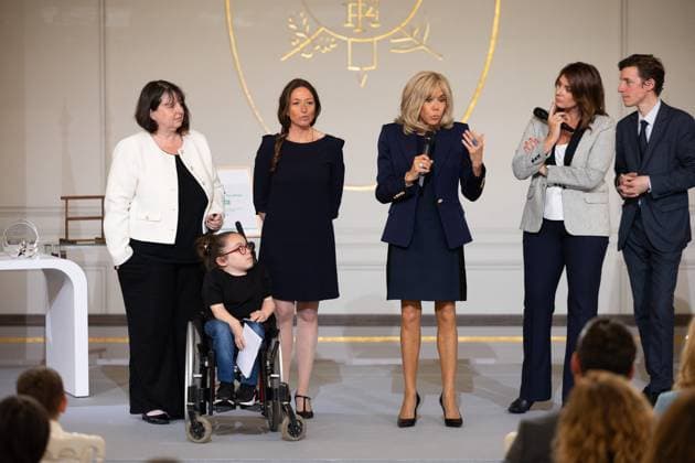Award ceremony No to bullying at the Elysee - Paris French First Lady Brigitte Macron during the award ceremony No to bullying rewarding students involved in the fight againt cyberbullying at the French Elysee Presidential Palace, in Paris on May 29, 2024. Photo by Raphael Lafargue ABACAPRESS.COM Paris France  Copyright: xLafarguexRaphael ABACAx