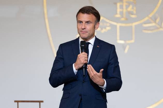 Award ceremony No to bullying at the Elysee - Paris French President Emmanuel Macron during the award ceremony No to bullying rewarding students involved in the fight againt cyberbullying at the French Elysee Presidential Palace, in Paris on May 29, 2024. Photo by Raphael Lafargue ABACAPRESS.COM Paris France  Copyright: xLafarguexRaphael ABACAx