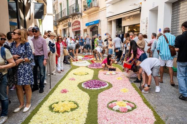 News Themen der Woche KW22 News Bilder des Tages June 2, 2024, Sitges, Spain: Participants seen decorating the street with a carpet of flowers to celebrate the Corpus Christi festival. .Approximately 370,000 carnations are used, 2 tons of skin, 500 square meters of grass and 500 square meters of cypress. Corpus Christi in Sitges was declared a Heritage Festival of National Interest. Sitges Spain - ZUMAs197 20240602_aaa_s197_024 Copyright: xPabloxDonderox