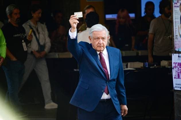2024 Mexican General Election The President of Mexico, Andres Manuel Lopez Obrador, shows his Voting card after casting their vote during the general election. on June 2, 2024 in Mexico City, Mexico. Mexico City CDMX Mexico Copyright: xCarlosxTischlerx