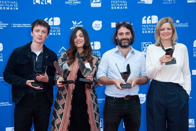 Vierzon Winners Photocall Paul Lenoir posing with his Award for the Best Short Movie with the movie Qui Ne Dit Mot, Vincent Cappello posing with his Honorable Mention Award for the movie Nouveau Monde, Margherita Vicario posing with her Award as Best Director for the movie Gloria, Jennifer Devoldere posing with her Audience Award for the movie Le Panache during the Winners Photocall as part of the Festival du Film de Demain in Vierzon, France on June 02, 2024. Photo by Aurore Marechal ABACAPRESS.COM Vierzon France  Copyright: xMarechalxAurore ABACAx