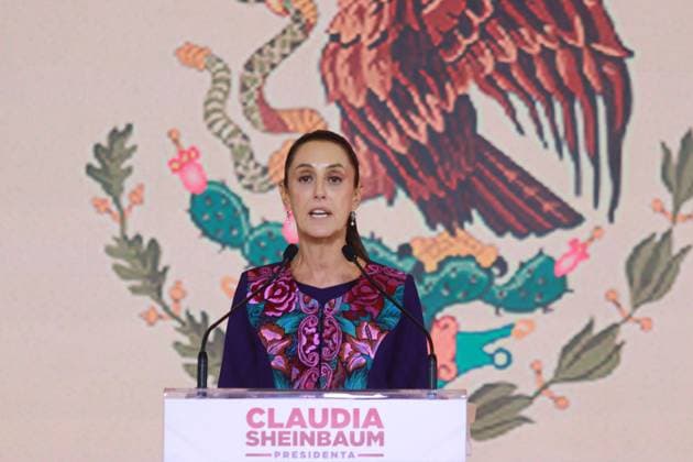 Candidate of Presidency of Mexico, Claudia Sheinbaum Pardo speaks during a press conference , after National Electoral Institute (INE) announce the the result of the Preliminary Electoral Results Program with 58% of votes, she was virtual winner. on June 3, 2024 in Mexico City, Mexico. Mexico City Mexico - ZUMAe321 20240603_zia_e321_010 Copyright: xCarlosxSantiagox