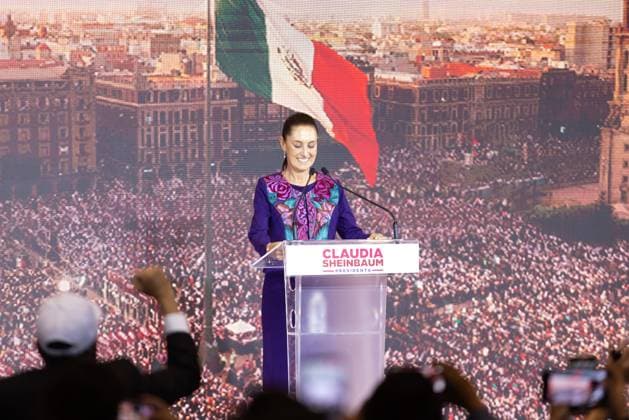 (240603) -- MEXICO CITY, June 3, 2024 -- Claudia Sheinbaum gives a speech in Mexico City, Mexico, June 3, 2024. Mexican climate scientist and former Mexico City mayor Claudia Sheinbaum celebrated her victory in Sunday s presidential elections as the candidate of the Let s Keep Making History coalition. Sheinbaum delivered an acceptance speech in the wee hours of Monday morning after the National Electoral Institute issued the results of its rapid count. Preliminary results showed that she won with between 58.3 percent and 60.7 percent of the votes. ) MEXICO-MEXICO CITY-GENERAL ELECTIONS-CLAUDIA SHEINBAUM-ELECTED LixMengxin 