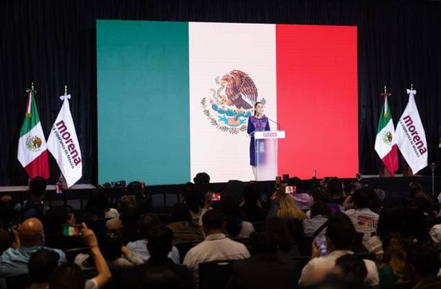 (240603) -- MEXICO CITY, June 3, 2024 -- Claudia Sheinbaum gives a speech in Mexico City, Mexico, June 3, 2024. Mexican climate scientist and former Mexico City mayor Claudia Sheinbaum celebrated her victory in Sunday s presidential elections as the candidate of the Let s Keep Making History coalition. Sheinbaum delivered an acceptance speech in the wee hours of Monday morning after the National Electoral Institute issued the results of its rapid count. Preliminary results showed that she won with between 58.3 percent and 60.7 percent of the votes. ) MEXICO-MEXICO CITY-GENERAL ELECTIONS-CLAUDIA SHEINBAUM-ELECTED LixMengxin 