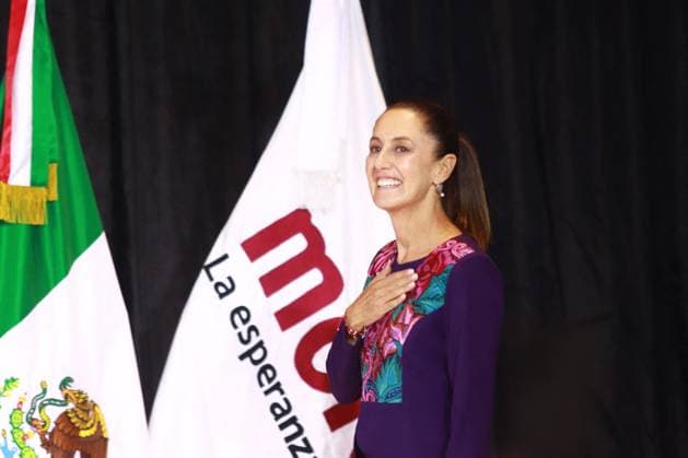 Sheinbaum Wins Presidential Election - Mexico Candidate of Presidency of Mexico, Claudia Sheinbaum Pardo speaks during a press conference , after National Electoral Institute (INE) announce the the result of the Preliminary Electoral Results Program with 58% of votes, she was virtual winner. on June 3, 2024 in Mexico City, Mexico. Photo by Carlos Santiago Eyepix Group ABACAPRESS.COM Mexico City Mexico  Copyright: xEyepix ABACAx