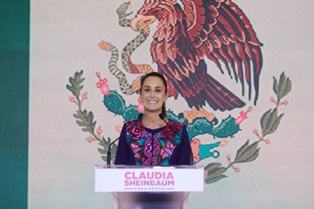 Sheinbaum Wins Presidential Election - Mexico Candidate of Presidency of Mexico, Claudia Sheinbaum Pardo speaks during a press conference , after National Electoral Institute (INE) announce the the result of the Preliminary Electoral Results Program with 58% of votes, she was virtual winner. on June 3, 2024 in Mexico City, Mexico. Photo by Carlos Santiago Eyepix Group ABACAPRESS.COM Mexico City Mexico  Copyright: xEyepix ABACAx