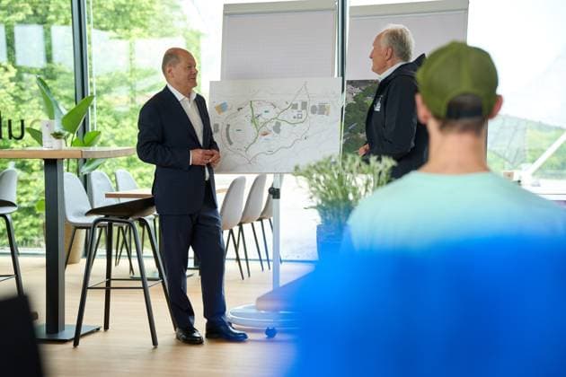 Munich, Bavaria, Germany - June 3, 2024: Federal Chancellor Olaf Scholz visits the Olympic Park in Munich, Bavaria on the occasion of UEFA EURO 2024