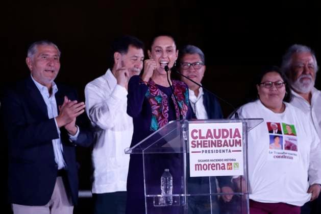Candidate for Presidency of Mexico, Claudia Sheinbaum Pardo, gives a message at Mexico City main square to announce that she won the electoral contest after end Mexico s general elections. Mexico City Mexico - ZUMAe321 20240603_zia_e321_103 Copyright: xLuisxBarronx