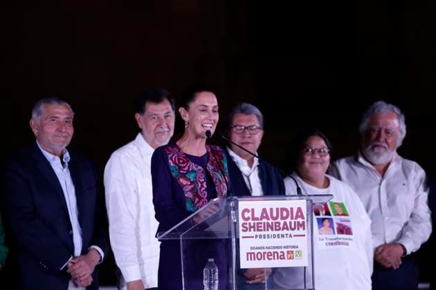 Candidate for Presidency of Mexico, Claudia Sheinbaum Pardo, gives a message at Mexico City main square to announce that she won the electoral contest after end Mexico s general elections. Mexico City Mexico - ZUMAe321 20240603_zia_e321_105 Copyright: xLuisxBarronx