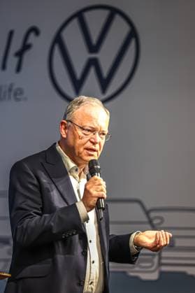Ceremony 50 years of Golf production at Volkswagen in Wolfsburg Ceremony 50 years of Golf production, event room, stage, Stephan Weil, Nds Minister President SPD Wolfsburg VW plant Wolfsburg Lower Saxony Germany