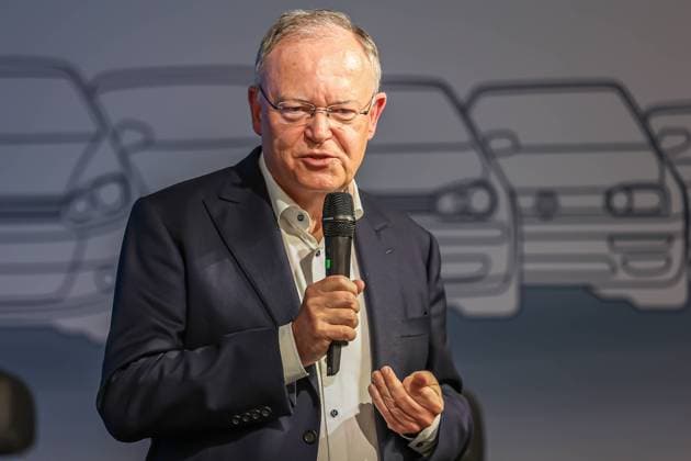 Ceremony 50 years of Golf production at Volkswagen in Wolfsburg Ceremony 50 years of Golf production, event room, stage, Stephan Weil, Nds Minister President SPD Wolfsburg VW plant Wolfsburg Lower Saxony Germany