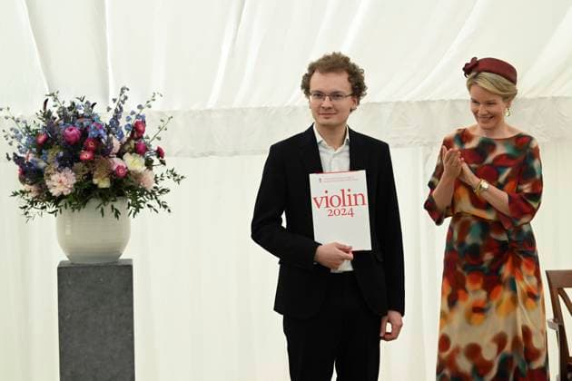 Presentation of prizes to the winners of the Queen Elisabeth Competition 2024 BRUSSELS, BELGIUM - JUNE 04: Presentation of prizes to the winners of the twentieth edition of the Queen Elisabeth Competition dedicated to the violin in the presence of Queen Mathilde. First Prize 2024 (Queen Elisabeth International Grand Prix) : Dmytro Udovychenko (Ukraine) on June 04, 2024 in Brussels, Belgium, 04 06 2024 Brussels Belgium  Copyright: xDidierxLebrunx