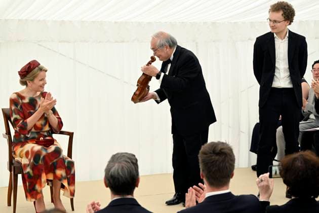 Presentation of prizes to the winners of the Queen Elisabeth Competition 2024 BRUSSELS, BELGIUM - JUNE 04: Presentation of prizes to the winners of the twentieth edition of the Queen Elisabeth Competition dedicated to the violin in the presence of Queen Mathilde. First Prize 2024 (Queen Elisabeth International Grand Prix) : Dmytro Udovychenko (Ukraine) on June 04, 2024 in Brussels, Belgium, 04 06 2024 Brussels Belgium  Copyright: xDidierxLebrunx
