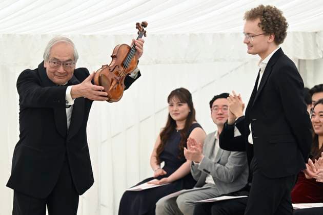 Presentation of prizes to the winners of the Queen Elisabeth Competition 2024 BRUSSELS, BELGIUM - JUNE 04: Presentation of prizes to the winners of the twentieth edition of the Queen Elisabeth Competition dedicated to the violin in the presence of Queen Mathilde. First Prize 2024 (Queen Elisabeth International Grand Prix) : Dmytro Udovychenko (Ukraine) on June 04, 2024 in Brussels, Belgium, 04 06 2024 Brussels Belgium  Copyright: xDidierxLebrunx