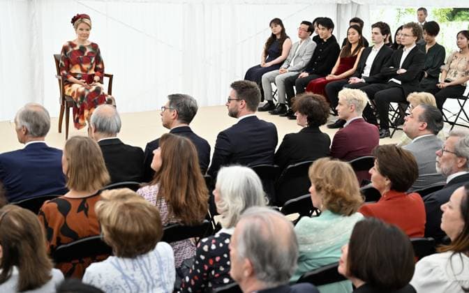 Queen Mathilde of Belgium pictured during the award ceremony of the Queen Elisabeth Violin Competition 2024, at the Queen Elisabeth Music Chapel (Chapelle Musicale Reine Elisabeth - Muziekkapel Koningin Elisabeth), in Waterloo on Tuesday 04 June 2024.  ERICxLALMAND 93955041