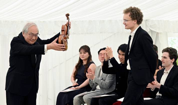 Presentation of prizes to the winners of the Queen Elisabeth Competition 2024 BRUSSELS, BELGIUM - JUNE 04: Presentation of prizes to the winners of the twentieth edition of the Queen Elisabeth Competition dedicated to the violin in the presence of Queen Mathilde. First Prize 2024 (Queen Elisabeth International Grand Prix) : Dmytro Udovychenko (Ukraine) on June 04, 2024 in Brussels, Belgium, 04 06 2024 Brussels Belgium  Copyright: xDidierxLebrunx