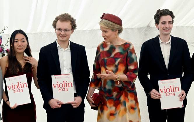 Presentation of prizes to the winners of the Queen Elisabeth Competition 2024 BRUSSELS, BELGIUM - JUNE 04: Presentation of prizes to the winners of the twentieth edition of the Queen Elisabeth Competition dedicated to the violin in the presence of Queen Mathilde. First Prize 2024 (Queen Elisabeth International Grand Prix) : Dmytro Udovychenko (Ukraine) Second prize 2024: Joshua Brown (USA) Third prize 2024: Elli Choi (USA) on June 04, 2024 in Brussels, Belgium, 04 06 2024 Brussels Belgium  Copyright: xDidierxLebrunx