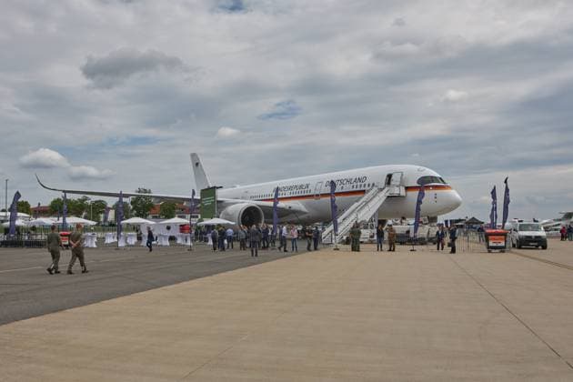 Airbus A350 Luftwaffe Bundesrepublik Deutschland Kurt Schumacher - ILA 2024 Internationale Luft- und Raumfahrtausstellung 2024 auf dem Flughafen Berlin Brandenburg (BER) Willy Brandt am 05.06.2024. ILA 2024 *** Airbus A350 Air Force Federal Republic of Germany Kurt Schumacher ILA 2024 International Aerospace Exhibition 2024 at Berlin Brandenburg Airport BER Willy Brandt on 05 06 2024 ILA 2024
