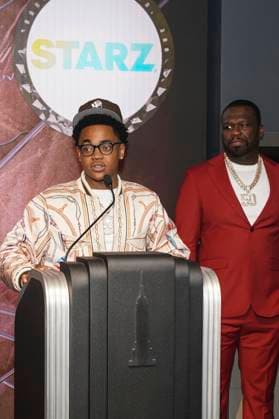 Michael Rainey Jr and 50 Cent at the press event for the final 4 season of the TV series Power Book II Ghost , Black Music Month and the 10th anniversary of the TV series Power at the Empire State Building New York, 06 06 2024 Foto:xJ.xNacionx xFuturexImagex power_4602