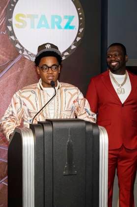 Michael Rainey Jr and 50 Cent at the press event for the final 4 season of the TV series Power Book II Ghost , Black Music Month and the 10th anniversary of the TV series Power at the Empire State Building New York, 06 06 2024 Foto:xJ.xNacionx xFuturexImagex power_4603