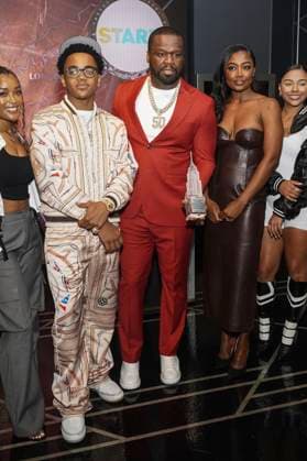 LaToya Tonodeo, Michael Rainey Jr , 50 Cent, Patina Miller and Alix Lapri at the press event for the final 4 season of the TV series Power Book II Ghost , Black Music Month and the 10th anniversary of the TV series Power at the Empire State Buildung New York, 06 06 2024 Foto:xJ.xNacionx xFuturexImagex power_4609