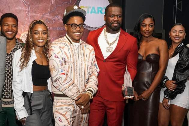 Lovell Adams Gray, LaToya Tonodeo, Michael Rainey Jr, 50 Cent, Patina Miller and Alix Lapri at the press event for the final 4 season of the TV series Power Book II Ghost , Black Music Month and the 10th anniversary of the TV series Power at the Empire State Buildung New York, 06 06 2024 Foto:xJ.xNacionx xFuturexImagex power_4610