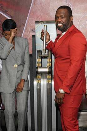 Caroline Chikezie and 50 Cent at the press event for the final 4 season of the TV series Power Book II Ghost , Black Music Month and the 10th anniversary of the TV series Power at the Empire State Building New York, 06 06 2024 Foto:xJ.xNacionx xFuturexImagex power_4615