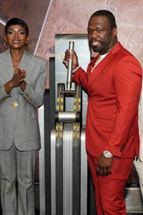 Caroline Chikezie and 50 Cent at the press event for the final 4 season of the TV series Power Book II Ghost , Black Music Month and the 10th anniversary of the TV series Power at the Empire State Building New York, 06 06 2024 Foto:xJ.xNacionx xFuturexImagex power_4616