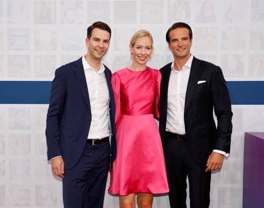 Carsten Coesfeld, Marie and Thomas Coesfeld at the Bertelsmann summer party at the Bertelsmann Berlin Representative Office