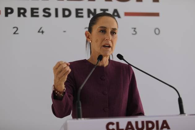 The elected President of Mexico, Claudia Sheinbaum Pardo, speaks during an briefing conference at the transition house located in the Iztapalapa mayor s office, where she will refine details to receive the American entourage with whom she will have a meeting. Mexico City Mexico - ZUMAe321 20240611_zia_e321_020 Copyright: xIanxRoblesx