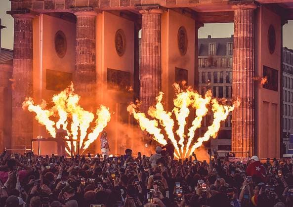 12 06 2024, xlakx, Entertainment, EM 2024 Fan Zone in Berlin at the Brandenburg Gate emspor, f l Rapper Luciano buergerl Patrick Großmann Performance in front of the BRANDENBURGER TOR Berlin