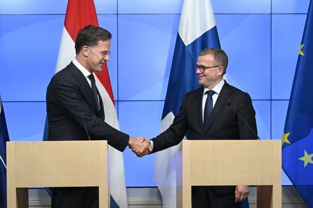 News Themen der Woche KW24 News Bilder des Tages Prime Minister of Finland Petteri Orpo (R) and Prime Minister of Netherlands Mark Rutte (L) during the press conference hold on June 13, 2024 in Helsinki, Finland. Helsinki Finland  Copyright: xMikkoxStigx LKFTVX20240613131647LFYC